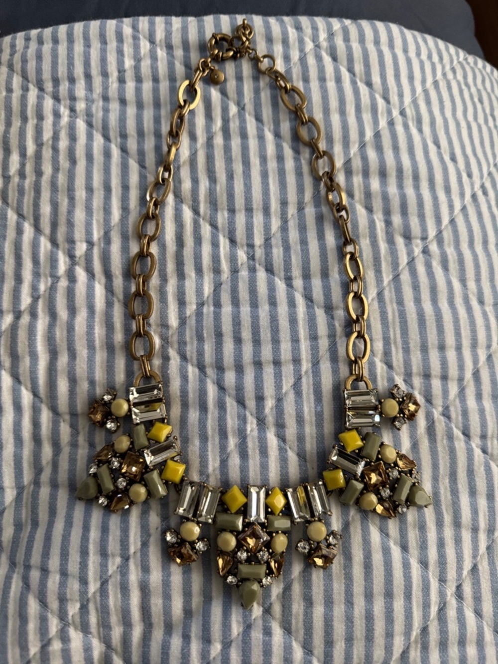 J. Crew Yellow, Gray and Gold Cluster Bib Necklace